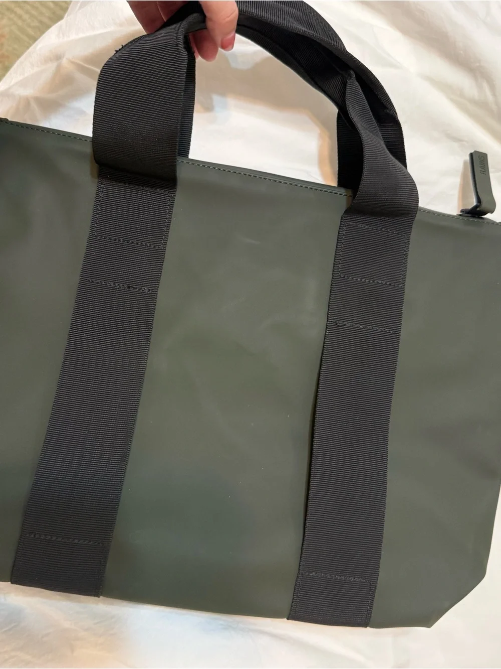 RAINS Olive Green Laptop Bag with Black Straps